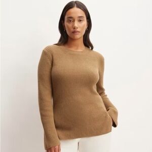 Everlane The Organic Cotton Slim Crew Sweater size L chunky knit tan brown